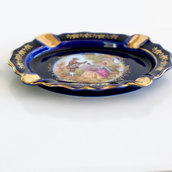 80's Vintage LIMOGES VERITABLE PORCELAINE COBALT BLUE 22k GOLD Plate - Picture 2 of 5